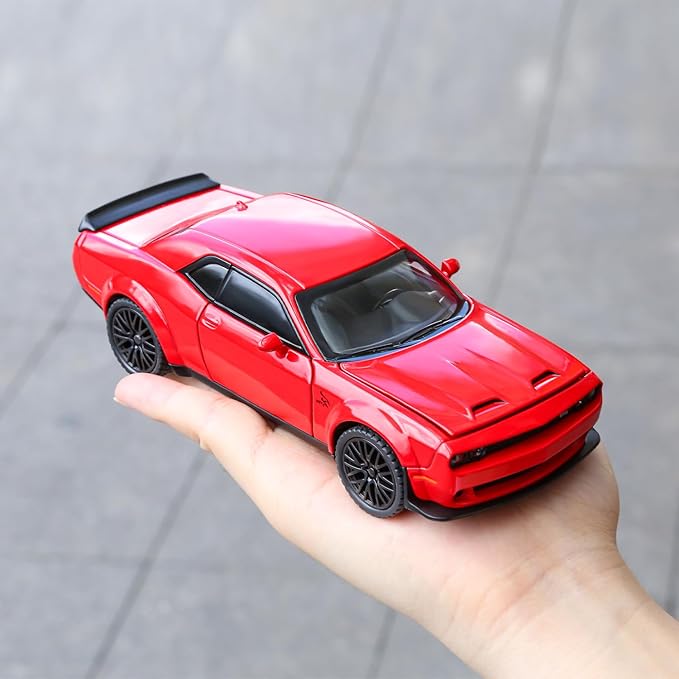 SASBSC Toy Model Car for Kids 1: 32 Scale Challenger Die cast Metel Toy Cars for Pull Back Model Car with Sound and Light Toy Birthday Gifts for 3+ Year Old Boys and Kids
