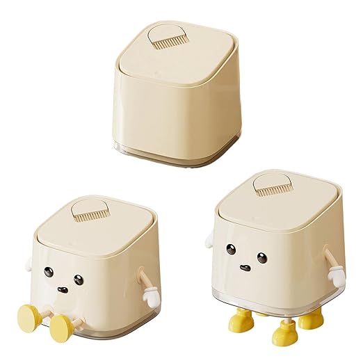 AIWE7D Mini Trash Can with Lid and Brush, Small Desktop Trash Can for Desk, Bathroom, Bedroom, Kitchen, Car, Office flip top Waste Basket Small Garbage can Hidden Bag Cute Compact Garbage Bin(Basic)