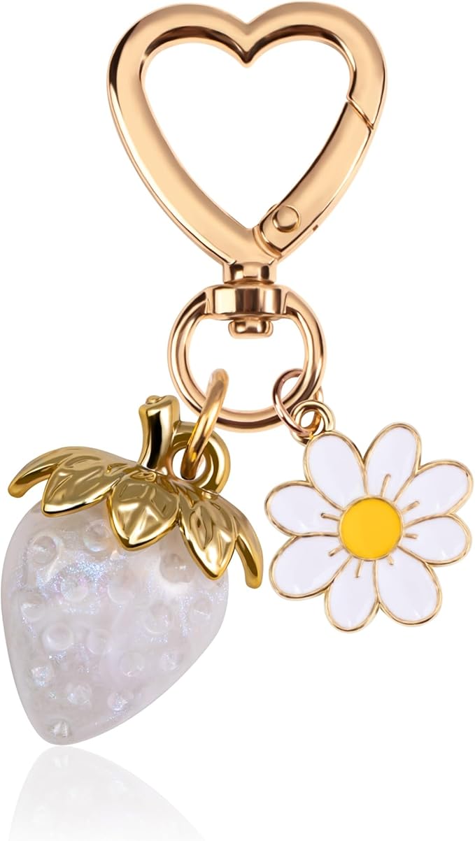 Wikavanli Cute Strawberry Keychain,Bag Charms,Kawaii Heart Flower Daisy Key chains Accessories Decor for Women Girls Purse