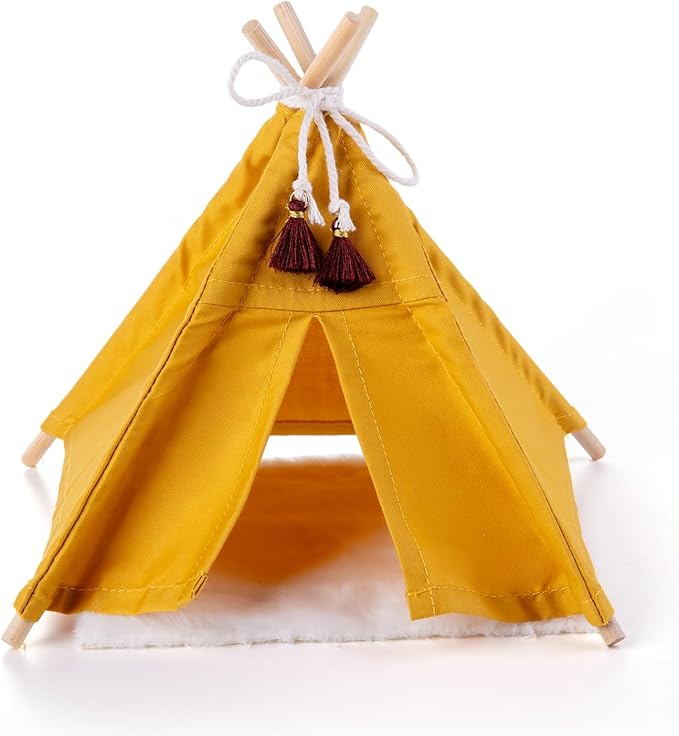 Dollhouse Camping Tent,1:12 Scale Mini Yellow Cloth Tent with Carpet, Miniature Outdoor Furniture Accessories for Bedroom,Patio and Garden (Yellow Camping Tent)