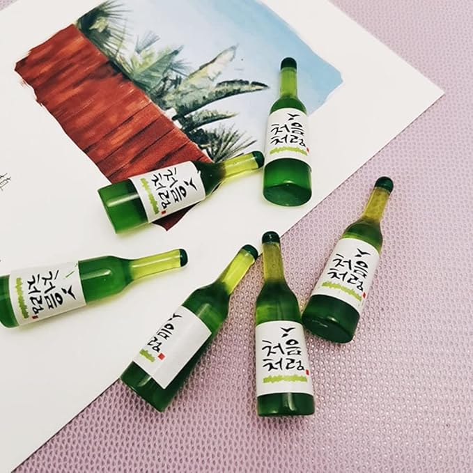 LUOZZY 40 Pcs Korean Soju Miniature Dollhouse Accessories - Mini Beer and Wine Bottles, Tiny Resin Drinks, Fake Bottle Models