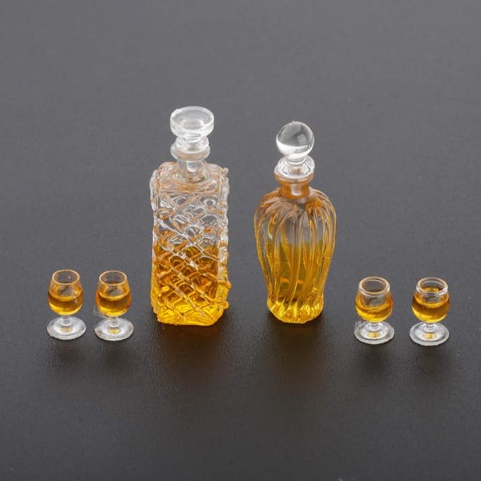 freneci 1:12 Dollhouse Miniature Mini Wine Bottle & Cups Shop Bar Drink Model Toys