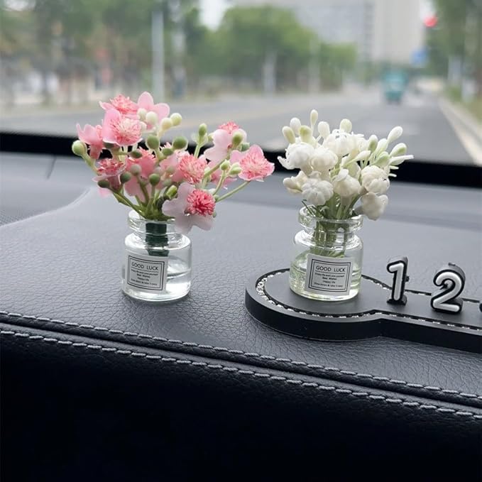 2 Pcs Miniature Flower Vases with White Jasmine – Realistic Handmade Dollhouse Accessories for 1:6/1:8 Scale, Fairy Garden Props, DIY Crafting Elements, Cupcake Decor, Micro Landscape Embellishments