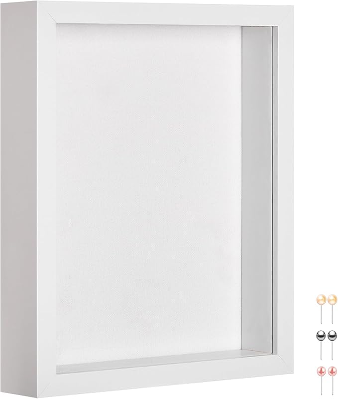 16x20 Shadow Box Picture Frame Display Case with Soft Linen Back-Thickened Panel,Large White Deep Shadow Box Frame 16x20 for Jersey Graduation Items Flower Photo Craft Memorial