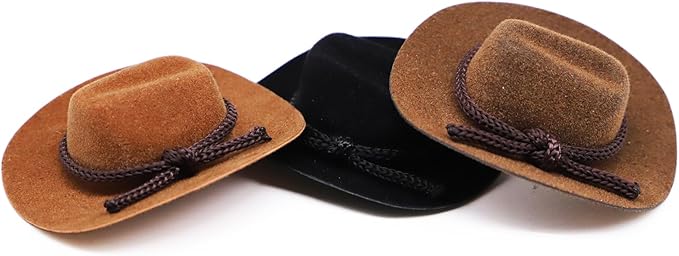 Dollhouse Cowboy Hat, Miniature Cowboy Hat, 1:12 Scale Miniature Soft Cowboy, Mini Hat, American Old West Hat, for Dollhouse Craft Supplies (2PCS) (Light Brown)