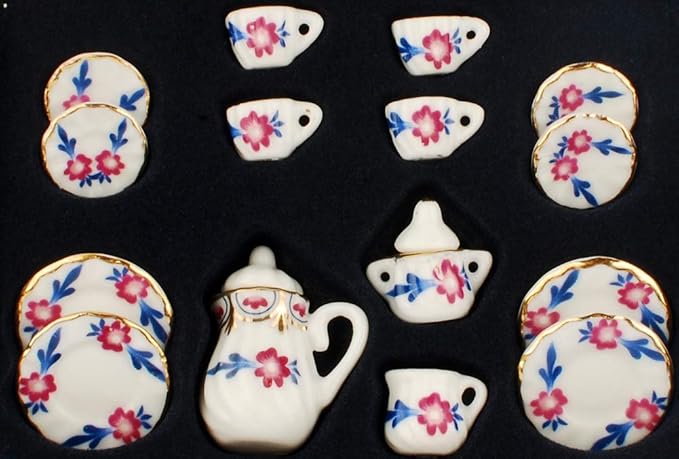 NW 1 Set 15 Pieces 1:12 Ceramics Tea Cup Set Lovely Dollhouse Decoration Set Dollhouse Kitchen Accessories(#8)