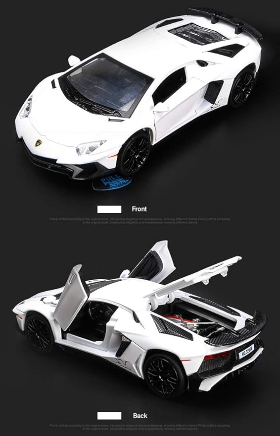 White Lambo Aventador Toy Car Model Pull Back Vehicles Diecast with Light & Sound