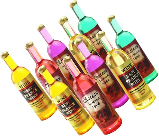 Abaodam 18Pcs Mini Resin Dollhouse Wine Bottles Ornaments Mixed Style Decorative Bottles Miniatures for Dollhouse Kitchen and Home Decor