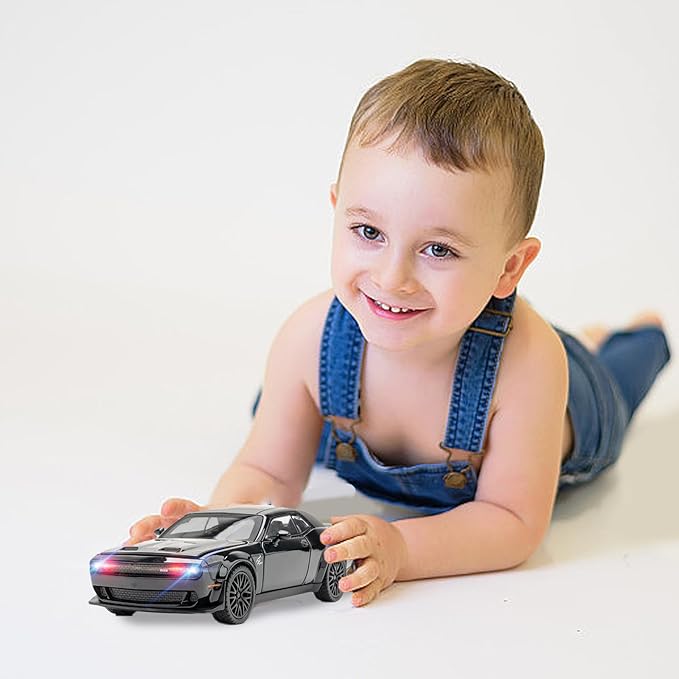 Toy Cars 1/32 Dodge Challenger Die Cast Metal Toy Cars Hellcat Toy Car with Sound and Light Pull Back Hellcat Car for 3+ Year Old Boys and Kids