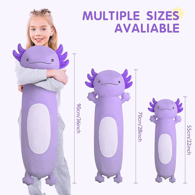 36 inch Cute Giant Purple Axolotl Plush Soft Body Pillow, Large Squishy Plushies Axolotl Stuffed Animals Toy, Gifts for Kids Boys Girls Birthday, Halloween, Christmas