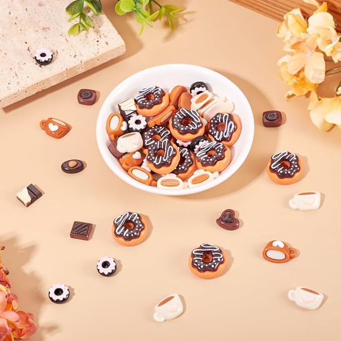 50Pcs Resin Imitation Food Decorations Coffee Cup Donut Chocolate Micro Landscape Dollhouse Decorations Imitation Food Drink Cabochons Ornaments Model Accessories