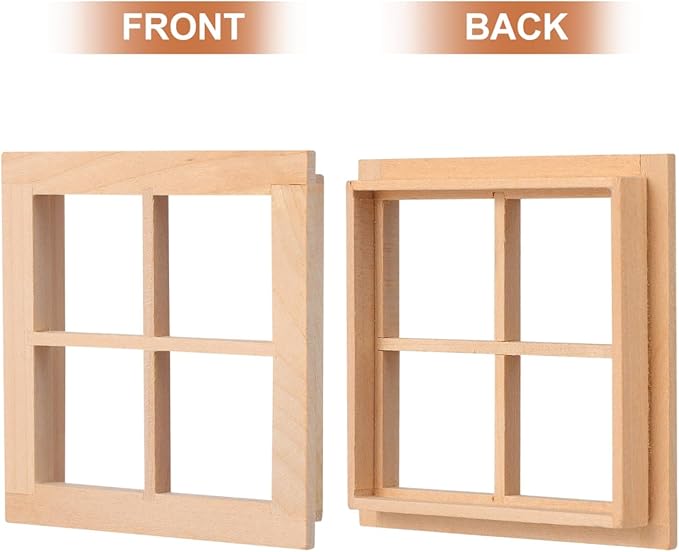 4pcs Wooden Dollhouse Windows 1:12 Scale, Miniature Window Frame Ornament Dollhouse Furniture Tiny Models for Doll Houses Decoration