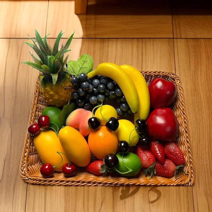 26pcs Artificial Fruits Fake Realistic Fruit Modle for Photoshoot Decor Artificial Pineapple Green & Yellow Lemon Black Grapes Bananas Orange Apple Peach Strawberries Mango Plastics Cherry