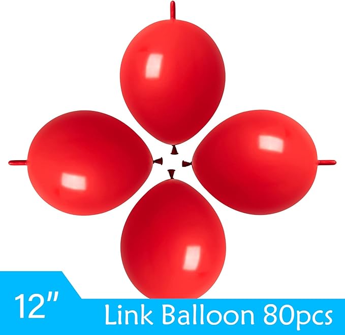 ADIDO EVA Link Balloons Red 10 Inch Latex Quick Linkale Balloon 80 Pcs for Birthday, Halloween, Christmas, Party Festival Decorations