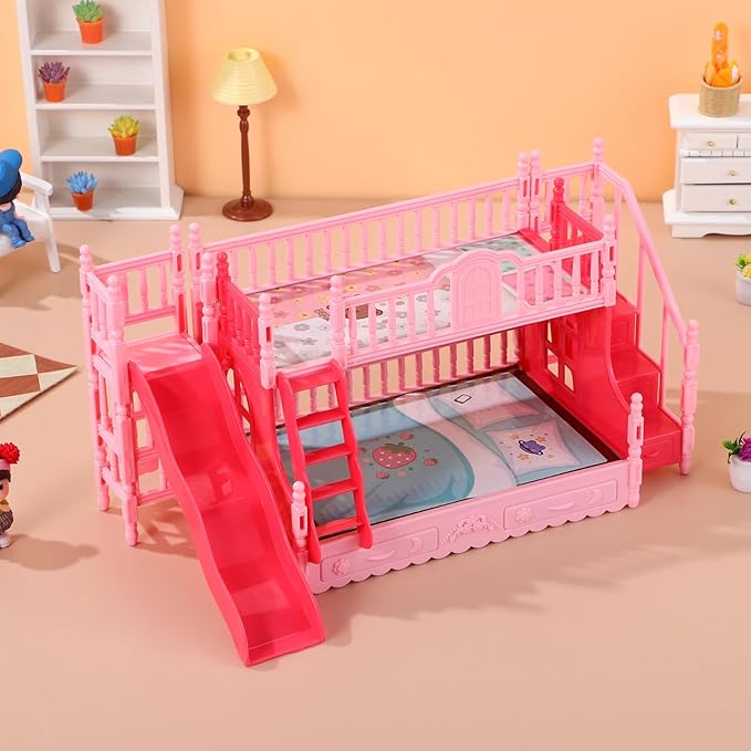 TOYANDONA Doll Bunk Bed Set Doll House Furniture Bunk Bed Ornament Miniatures Mini House Decoration Model Accessory Toy