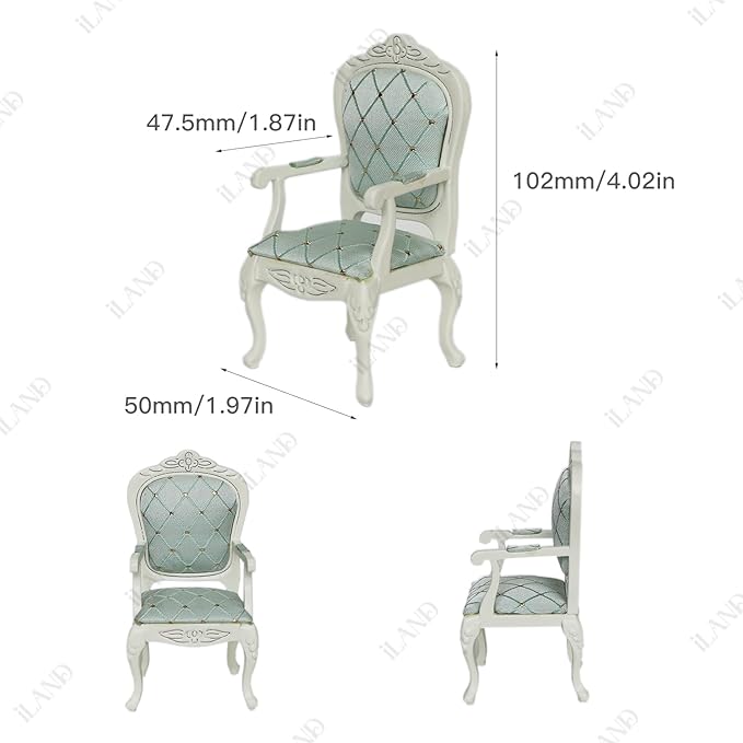 iLAND Victorian Dollhouse Furniture Set, Doll House Furniture and Accessories, Miniature Dollhouse Sofa with 1/12 Scale Accessories 8pcs, Mothers Gift, Wife Gift, Bookshelf Décor (White & Green)
