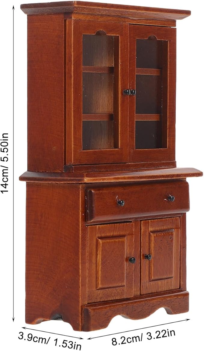 Toyvian 1 12 Miniature Dollhouse Furniture Cabinet Wooden Bookshelf with Drawer for Dollhouse Bedroom and Living Room D Cor Accessories