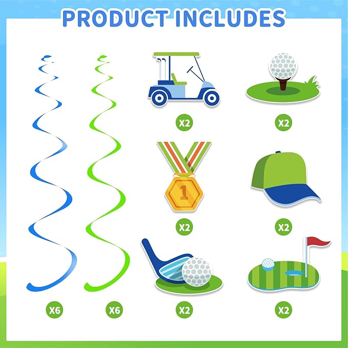 Kaluofan 24PCS Golf Birthday Decorations, Golf Themed Party Decorations for Sports Themed Game Day Birthday Party Favor Supplies