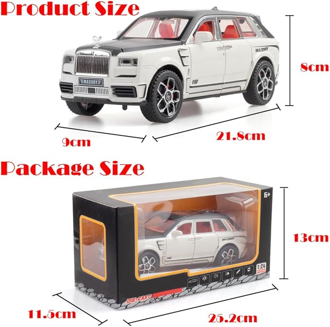 Toy Car Model Rolls-Royce Cullinan 1/24 White Alloy Collectibles Die-cast Vehicles with Sound and Light