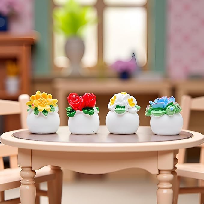 8-Piece Mini Artificial Flowers and Plants – Tiny Dollhouse Greenery Set with Roses, Tulips, Sunflowers & Lilies, Fake Bonsai Ornaments for Crafts, DIY Decorations, Home & Fairy Garden Display