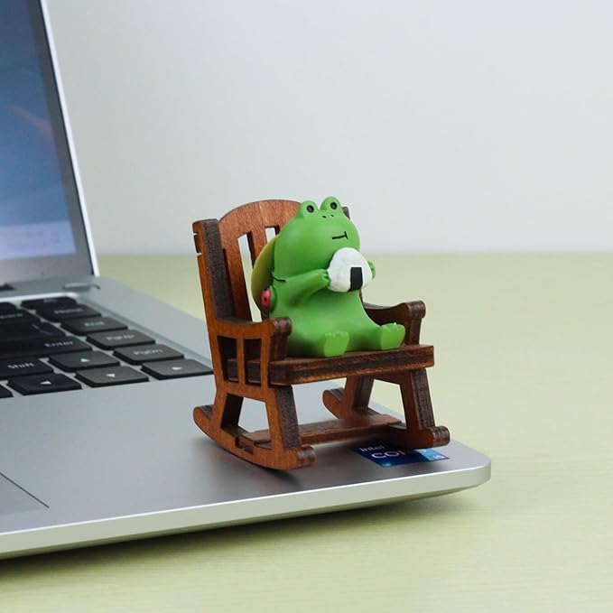 Refintural Miniature Frog Figurines Statue - Cute Frog Sculpture for Outdoor Fairy Garden and Desk Decorations - Adorable Frog Figurine Statue Decor for Plant Shelf Desk Office Bedroom(Chair)