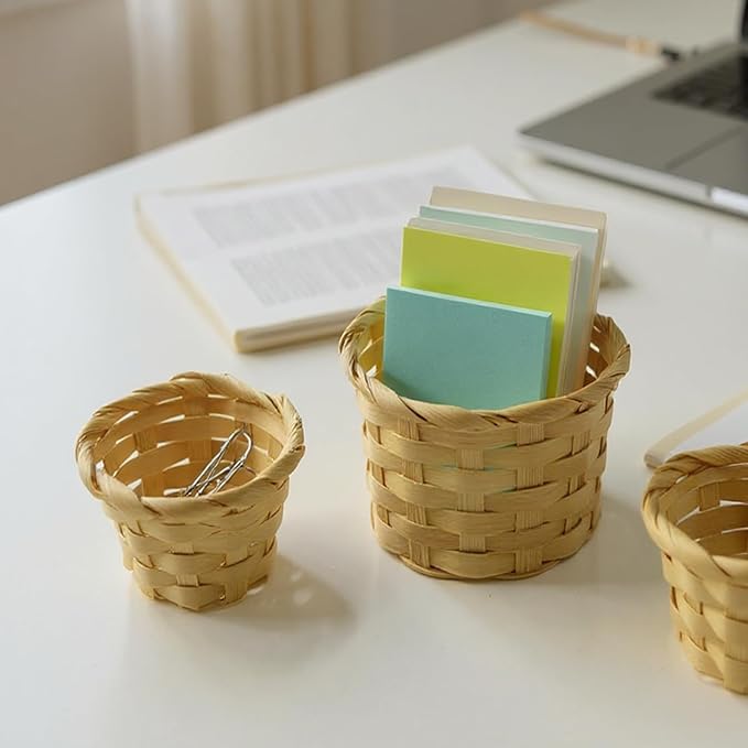 8 Pcs Mini Woven Basket Set for Home Organization, 4 Small 3.54 × 3.54 × 2.95in and 4 Mini 2.95 × 2.95 × 2.36in, Natural Bamboo Wood, Centerpiece Baskets, Party Favors, DIY Crafts