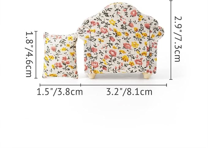 Odoria 1/12 Miniature Chair Armchair Dollhouse Furniture Accessories, Floral Pattern