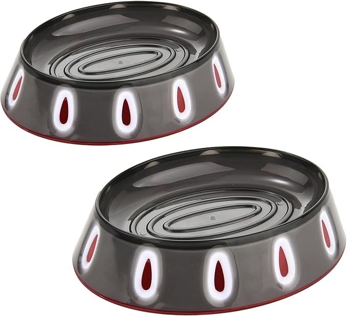 Soap Dish Set of 2, Cute & Modern Plastic Bar Soap Holder, 2-Pack Decorative Soap Tray with Internal Draining Ridges to Keep Soap Dry, for Bathroom Sink, Kitchen Sink (Volcanic Gray/White/Red)