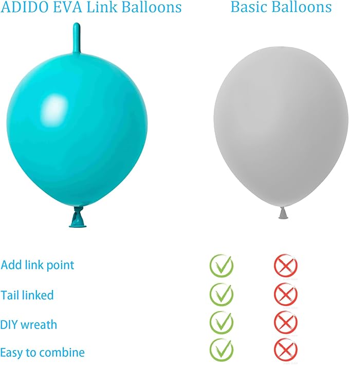 ADIDO EVA Link Balloons Teal Blue 6 Inch Latex Quick Linkale Balloon 80 Pcs for Birthday, Halloween, Christmas, Party Festival Decorations