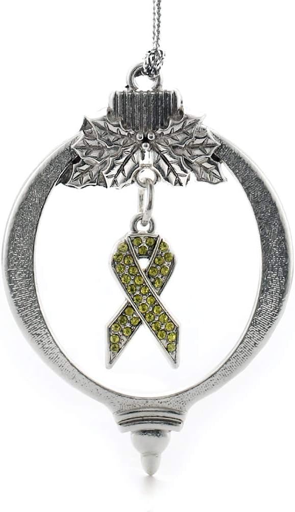 Inspired Silver - Green Ribbon - Silver Christmas Ornament - Unique Charm Christmas Tree Ornament - Holiday Hanging Decoration
