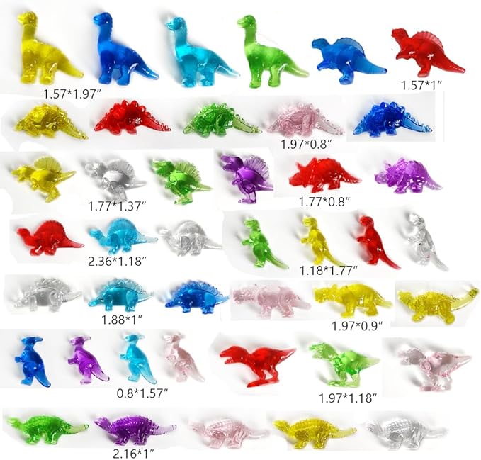 HappyFiller 55 Pcs Multi Color Mini Acrylic Dinosaur Figures,Tiny Resin Sensory Bin Filler, Beach Theme Party Favors Cake Decoration,Vase Fillers