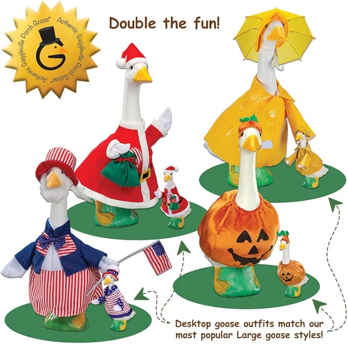 Fox Valley Traders Gaggleville 7" Desktop Goose Figurine with All Seasons Outfit Bundle – Includes 4 Adorable Seasonal Costumes for Spring, Summer, Fall & Winter – Fun Indoor Décor & Gift Idea