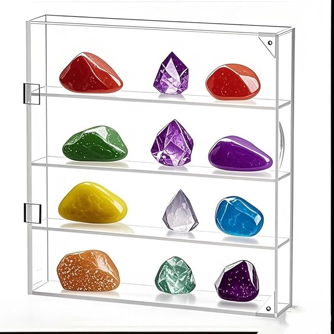 Acrylic Display Case Clear Showcase Cabinet with Door Wall Mounted Collection Shelf Dustproof Box Organizer for Mini Toys , Collections, Stone, Amiibo.Suit for Figures Within 3 inch Height