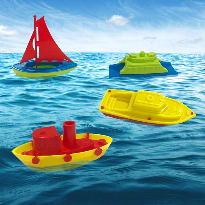 ArtCreativity Toy Boats for Water Play, (4 Pack), Pool Toys for Toddlers 3-5, Floating Toddler Pool Toys, Plastic Sailing Toy Boats for Bathtub, Summer Beach Play, Cute Party Favors for Boys & Girls