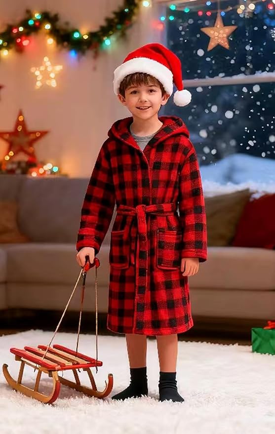 Boys Fleece Robe Hooded Toddler Soft Bathrobe Pajamas Sleepwear for Kids Girls 2-16 Years