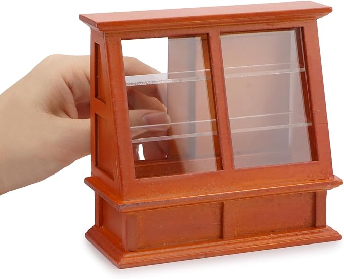 Dollhouse Cabinet Cake Store Grocery Store Furniture Miniature Decor Display Bakery Cake Shelves Kitchen Accessory Cabinet Handcraft Ornament (Brown)