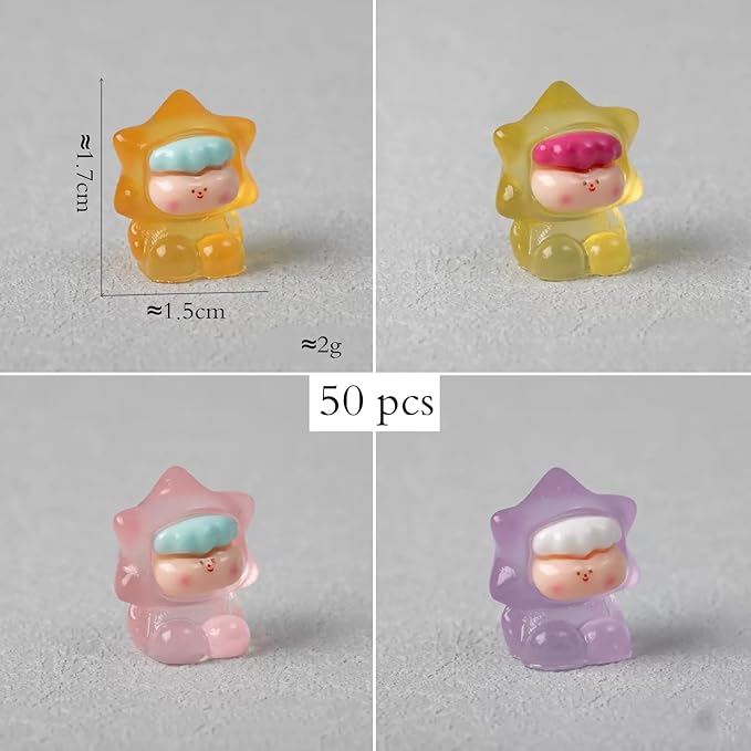 50 PCS Mini Glow-in-The-Dark Resin Star Blind Bag Set, Tiny Star Mystery Bags for Dollhouse Decor, Miniature Figures for Doll House Fairy Garden, Party Presents for Kids