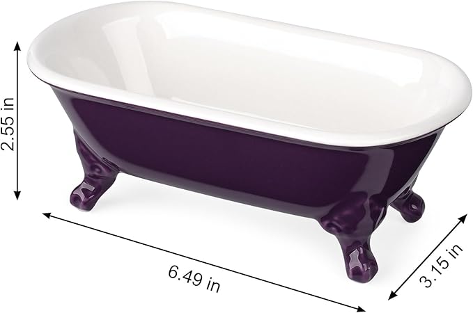 NEWHENGS 6.5" Ceramic Mini Decorative Clawfoot Bathtub Bar Soap Dish, Kitchen Sponge Holder and Shower Tray for Bathroom, 1 Pack(Plum)