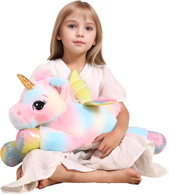 24 Inch Color Big Unicorn Stuffed Animal Plush Toy Pillow, Cute Soft Giant Unicorn with Rainbow Wings Large Doll, Gift for Children Girl Boy Kids Birthday Valentine Christmas