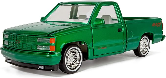 All Star Toys 1992 Silverado 454SS Pickup Lowrider Truck Candy Green 1/24 Diecast Model Motormax Get Low 79036 Exclusive