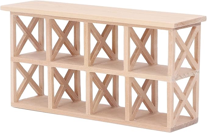 AMONIDA Dollhouse Mini Shelf Rack, 8 Grids Decorative 1: 12 Scale Furniture Plain Color Dollhouse Wood Storage Rack for Living Room