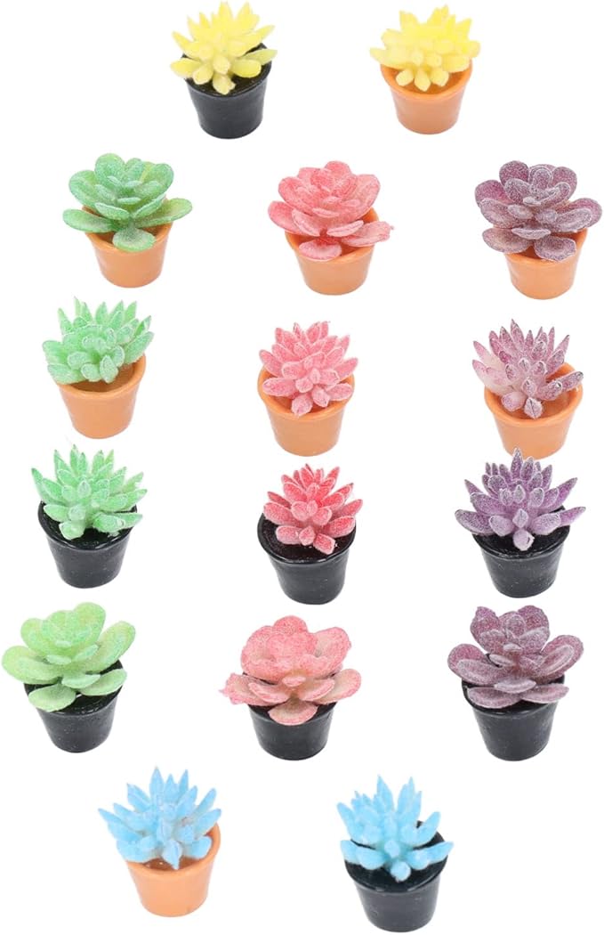 Agatige 16pcs Dollhouse Potted Plants, Resin Miniature Dollhouse Plants for 1:12 Dollhouse