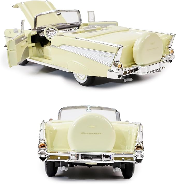 1957 Chevrolet Bel Air 1:18 Diecast - Ramjet 283 Fuel Injection, 50s Car Culture Icon | Opening Doors, Steering Linkage, Sustainable Gift Box | Ages 14+,Yellow