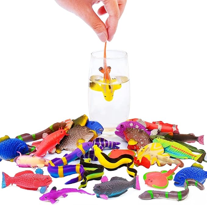 10 Pcs Sea Animal Figurines Bath Toys, Color Changing Toys, Stretchy Ocean Fish Statue, for Kids 3+, for Themed Parties, Cake Topper, Goodie Bag Fillers, Classroom Rewards