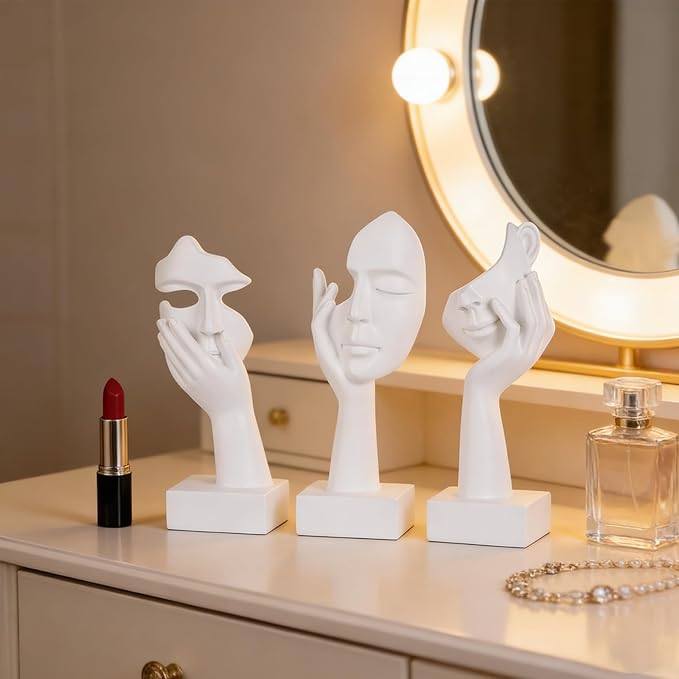 oliruim 3 Pcs Thinker Small Statue Set - White Art Abstract Home Accent Figurines for Decor Woman Apartment Bookshelf Floating Shelf Coffee Table Office Desk Bathroom Counter Decor (3 Pcs White, 6")