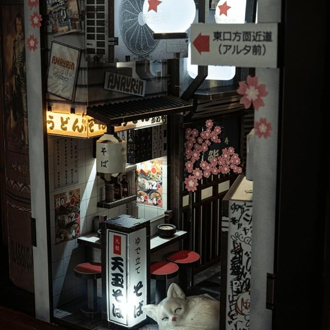Anavrin Book Nook Kit Omoide Yokocho – DIY 3D Wooden Booknook for Adults, Teens and Book Lovers, Bookshelf Insert Library Decor, Creative Gift for Family, Friends, and Elderly