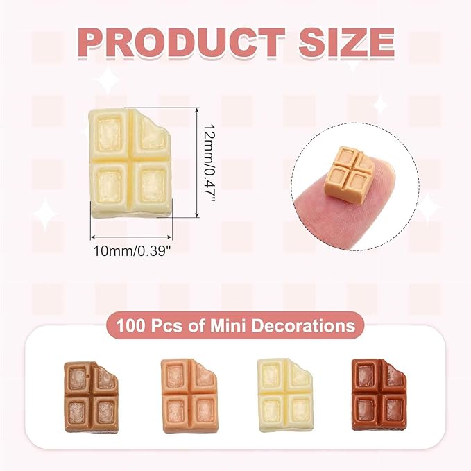 Mini Cute Square Chocolate Decor, Miniature Doll Food Crafts for Dollhouse & Landscape & Mini Kitchen & Micro Fairy Garden & DIY Craft Decorations(Chocolate Color, 100pcs)