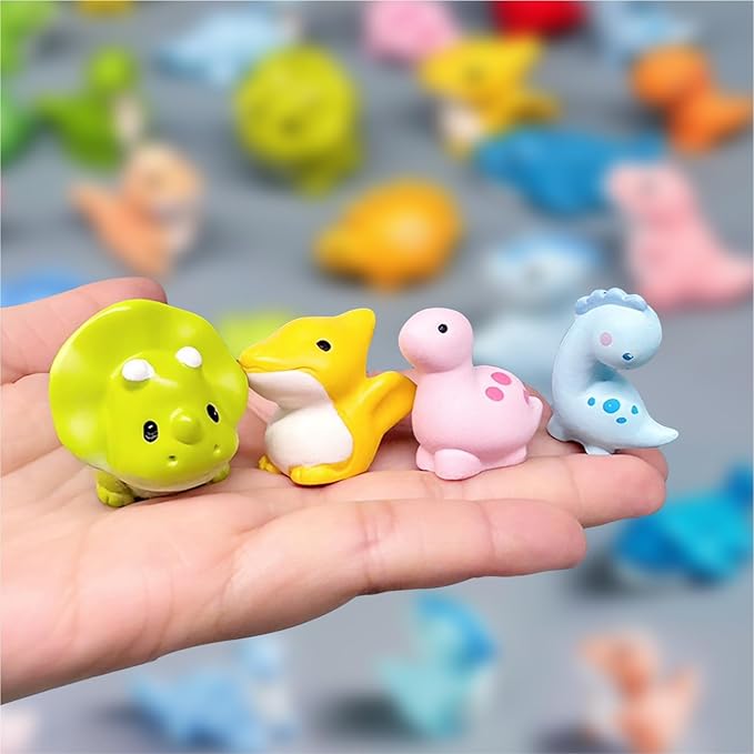 24 Styles Mini Resin Dinosaur Figurines Toys Tiny Plastic Bulk Crafts Small Animal Figures to Hide Dinosaur Party Favors for Miniature Dollhouse Accessories