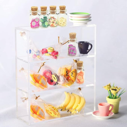 13 Packs Cute 1:12 Miniature Dollhouse Food Lollipop Toast Cheese Bread Donut Fruit Slice Jar Glass Bottle Mini Kitchen Scene Model Simulation DIY Decoration Accessories