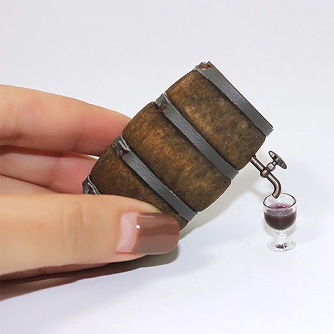 1 Set 1:12 Miniature Red Wine Barrel Cute Wooden Dollhouse Decor Accessories for B